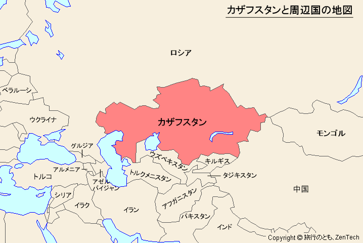 カザフスタンと周辺国の地図